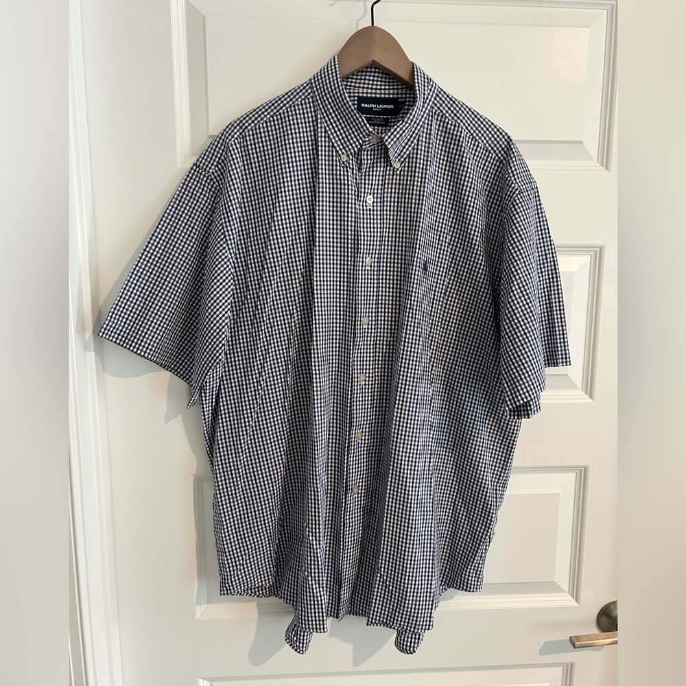 Ralph Lauren Golf Checkered Shirt Blue White Size XL